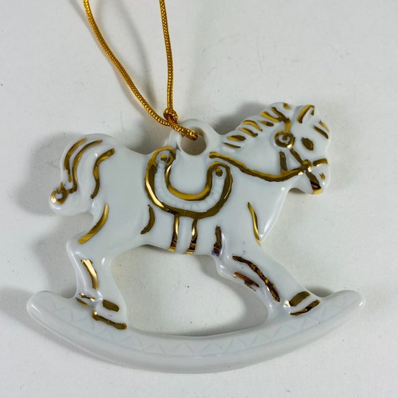 Adorable Little Porcelain rocking horse ornament with 14k painted gold trim - Picture 5 of 5